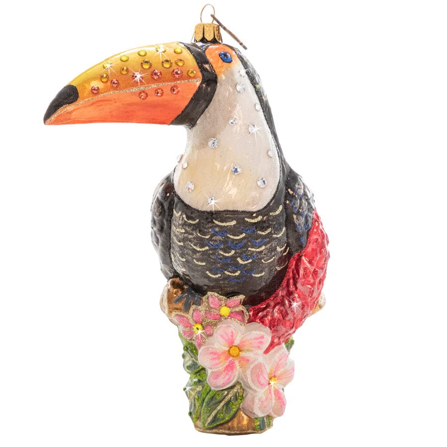 Jay Strongwater Toucan with Flowers Ornament for Home Decoration - Kitchen Bathroom Modern Decor - Height 250mm - Home D