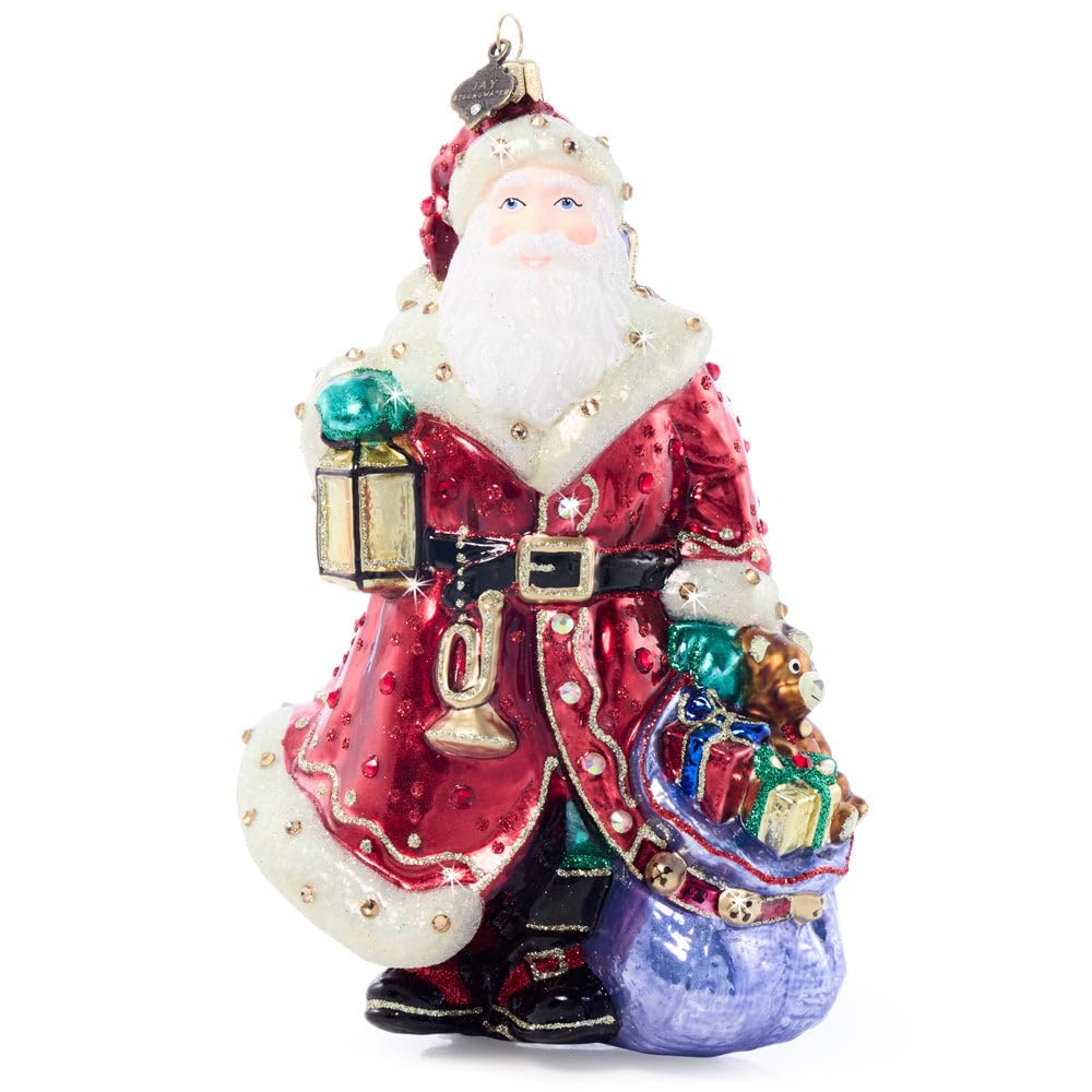 Jay Strongwater Bountiful Santa Glass Ornament for Home Decor during Holiday Season - Unique Design, Handcrafted, Perfec